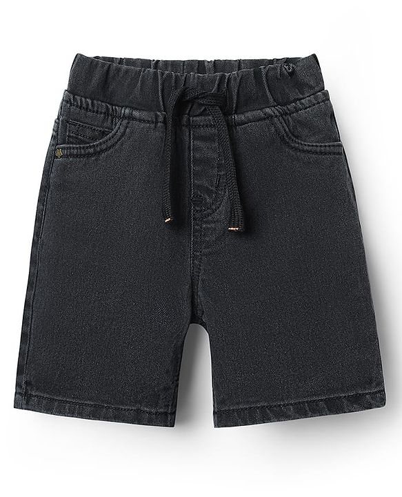 Babyhug Denim Mid Thigh Solid Color Shorts with Stretch - Black