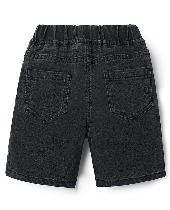 Babyhug Denim Mid Thigh Solid Color Shorts with Stretch - Black