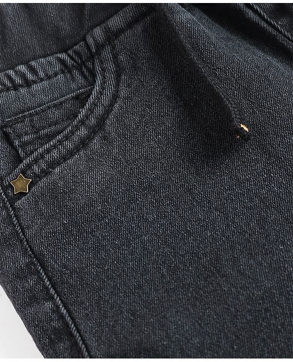 Babyhug Denim Mid Thigh Solid Color Shorts with Stretch - Black