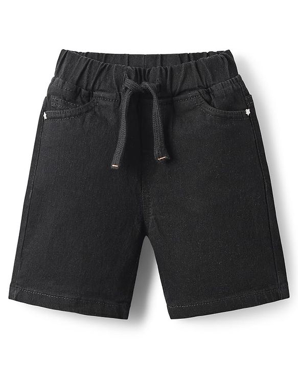 Babyhug Denim Mid Thigh Solid Colour Shorts With Stretch - Black