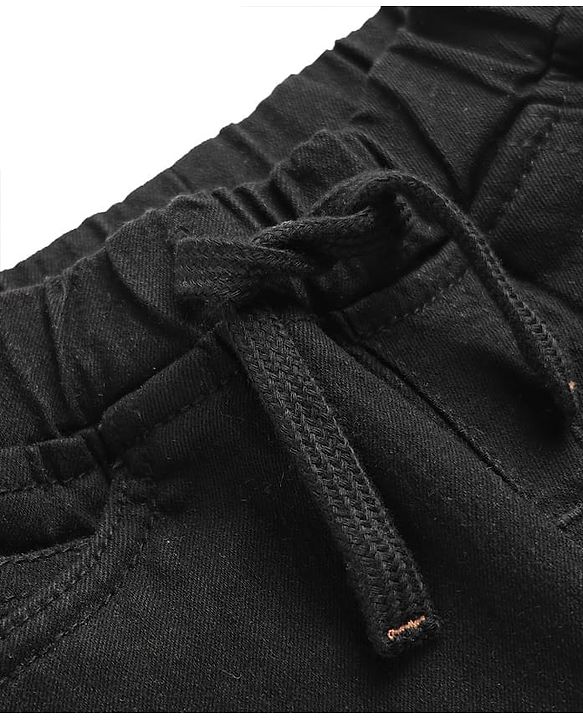 Babyhug Denim Mid Thigh Solid Colour Shorts With Stretch - Black