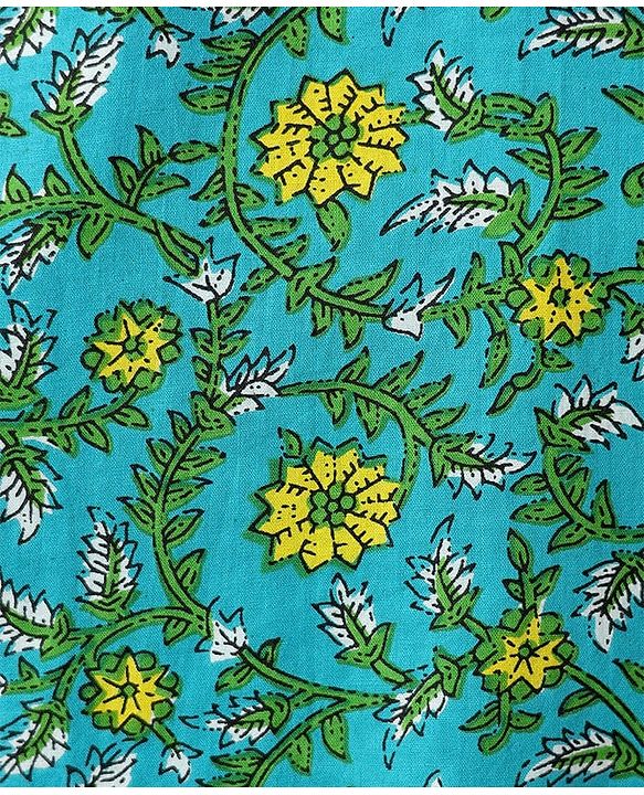 Pine Kids Cotton Woven Full Sleeves Kurta Pajama Set With Floral Print - Mint & White