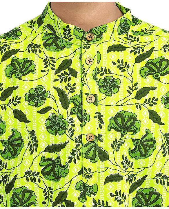 Pine Kids Cotton Knit Full Sleeves Kurta & Pyjama Set With Floral Print - Green