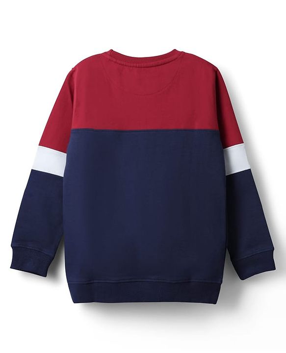 Pine Kids Cotton Knit Full Sleeves Cut & Sew Sweatshirt with Text Print - Red & Navy Blue