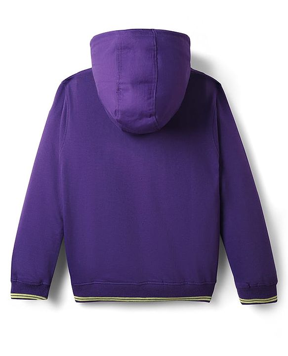 Pine Kids 100% Cotton Full Sleeves Text Printed Hooded Sweatshirt With Kangaroo Pockets - Purple & Green