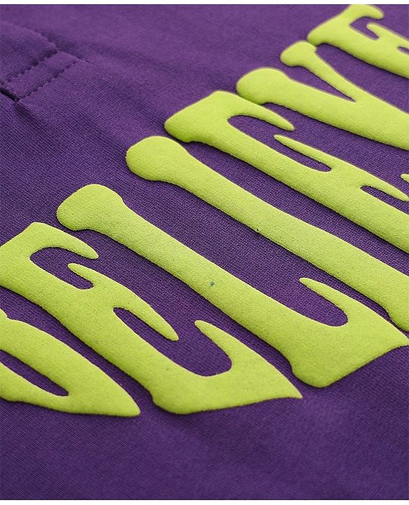 Pine Kids 100% Cotton Full Sleeves Text Printed Hooded Sweatshirt With Kangaroo Pockets - Purple & Green