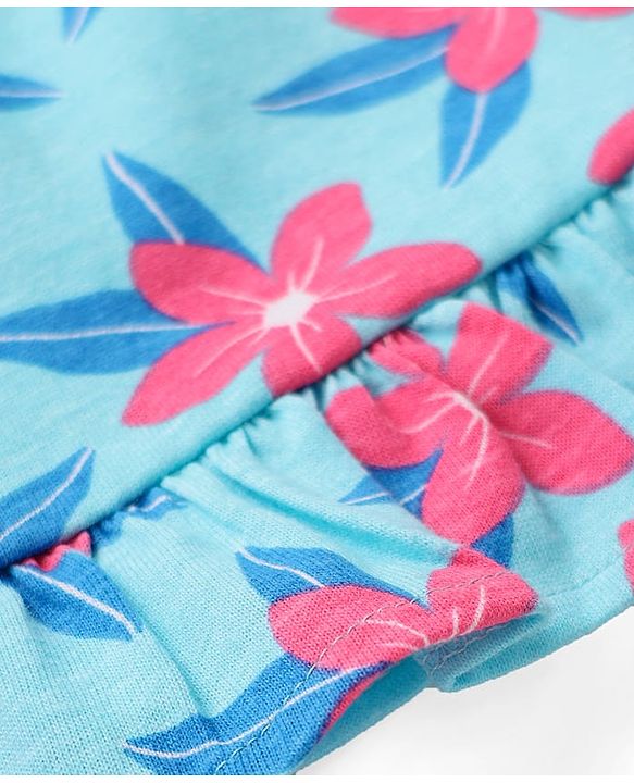 Babyhug Cotton Knit Full Sleeves Co-ords Night Suit With Floral Print - Light Blue
