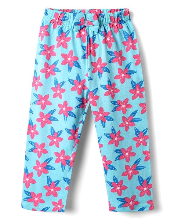 Babyhug Cotton Knit Full Sleeves Co-ords Night Suit With Floral Print - Light Blue
