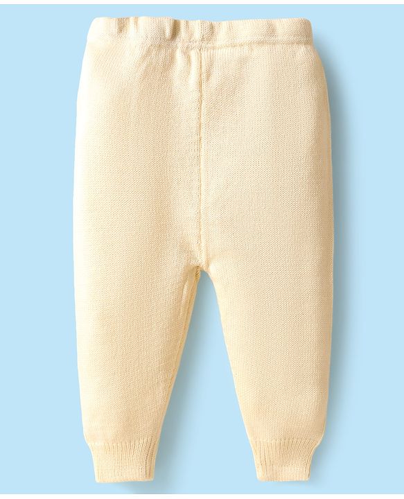 Babyhug Knitted Full Sleeves Sweater Set with Floral Embroidery - Cream