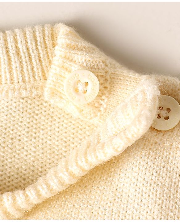 Babyhug Knitted Full Sleeves Sweater Set with Floral Embroidery - Cream