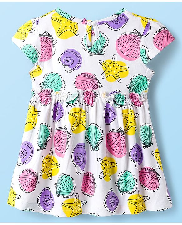 Babyhug Single Jersey Knit Half Sleeves Frocks With Seashell & Starfish Print Pack of 2 - Pink & White