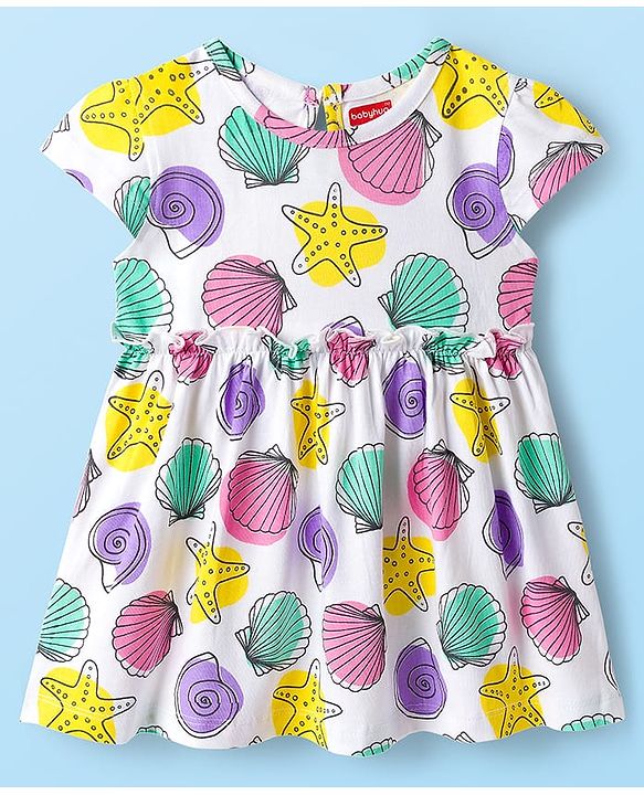 Babyhug Single Jersey Knit Half Sleeves Frocks With Seashell & Starfish Print Pack of 2 - Pink & White