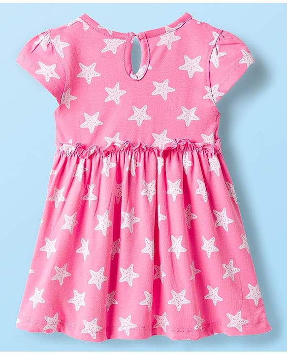 Babyhug Single Jersey Knit Half Sleeves Frocks With Seashell & Starfish Print Pack of 2 - Pink & White