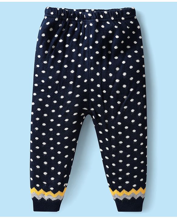 Babyhug Knitted Full Raglan Sleeves Sweater Set with Argyle Design - Navy Blue & Yellow