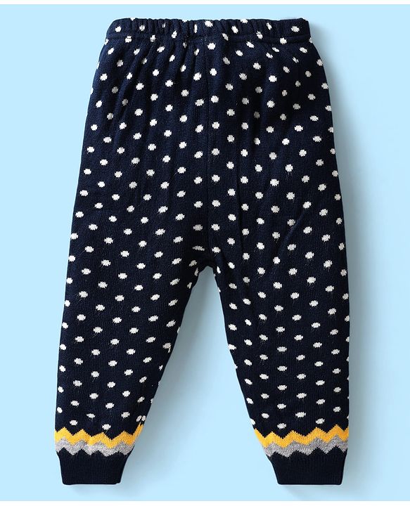 Babyhug Knitted Full Raglan Sleeves Sweater Set with Argyle Design - Navy Blue & Yellow