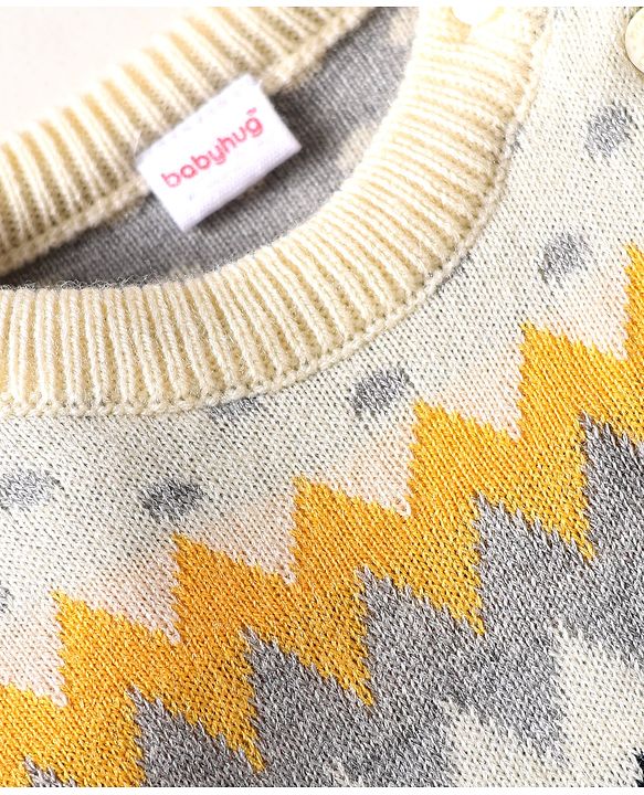 Babyhug Knitted Full Raglan Sleeves Sweater Set with Argyle Design - Navy Blue & Yellow