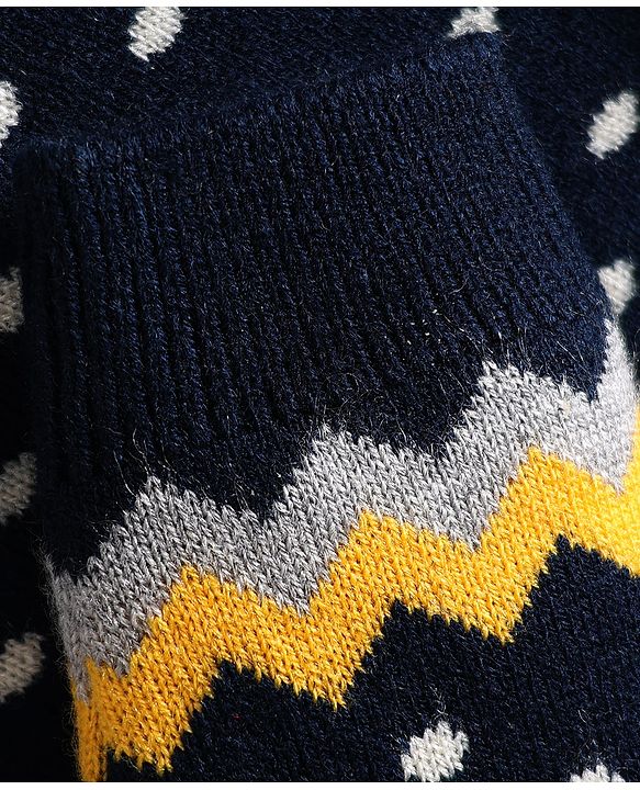 Babyhug Knitted Full Raglan Sleeves Sweater Set with Argyle Design - Navy Blue & Yellow