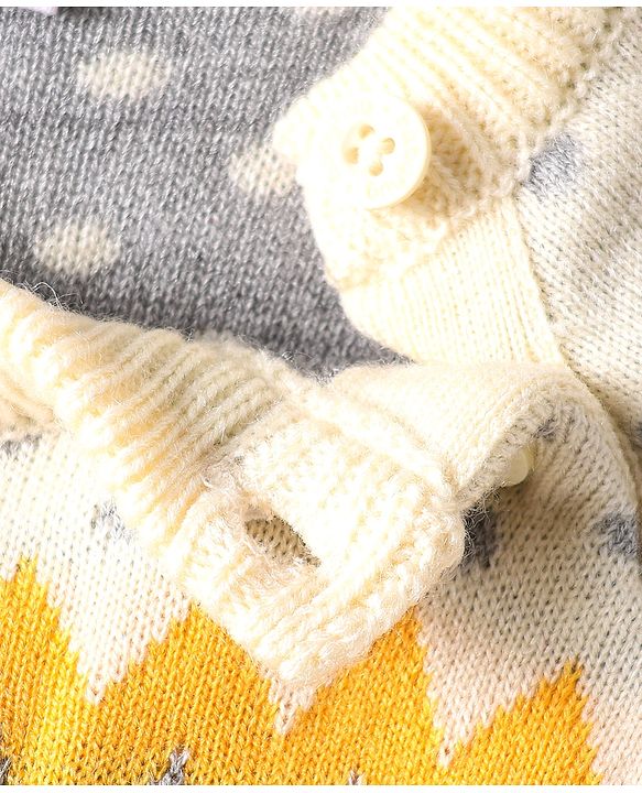 Babyhug Knitted Full Raglan Sleeves Sweater Set with Argyle Design - Navy Blue & Yellow