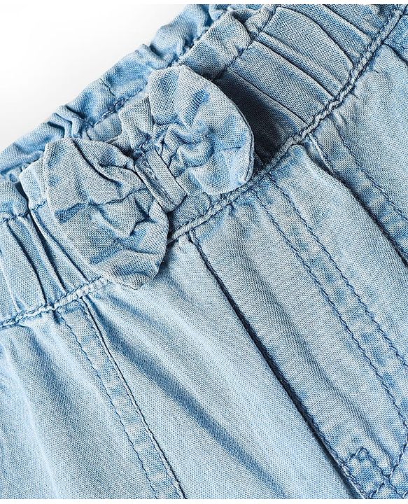 Babyhug Cotton Full Length Denim Jeans with Bow Applique - Light Blue