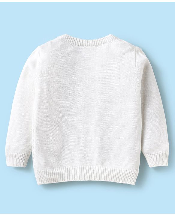 Babyhug Knitted Full Sleeves Sweater Set with Cable Knit & Floral Design - White