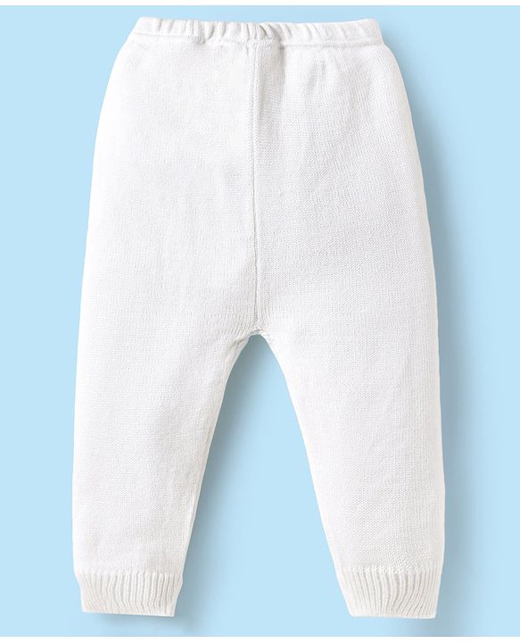 Babyhug Knitted Full Sleeves Sweater Set with Cable Knit & Floral Design - White