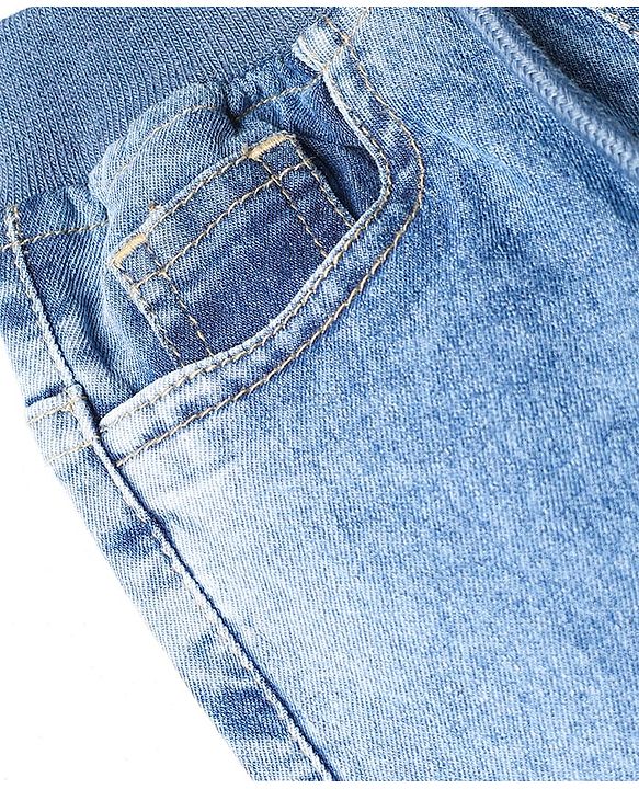 Babyhug Denim Full Length Washed Joggers With Stretch - Blue
