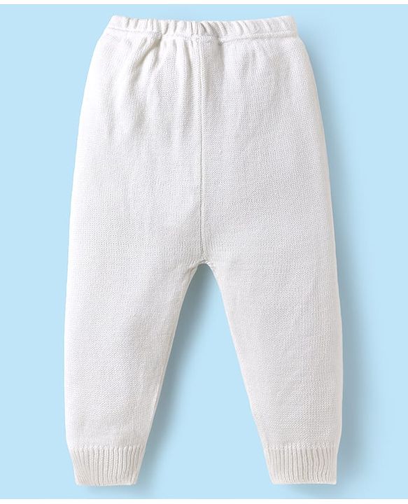 Babyhug Knitted Full Sleeves Sweater Set with Floral Embroidery - White & Orange