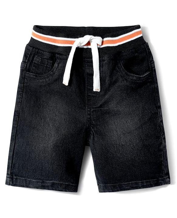 Babyhug Denim Solid Coloured Shorts With Stretch - Black