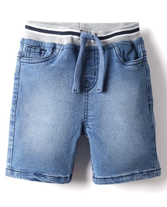 Babyhug Denim Solid Color Shorts With Stretch - Light Blue