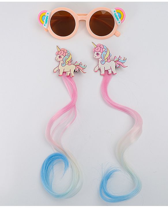 Babyhug Free Size Hair Clips & Sunglasses Combo Set With Unicorn Applique - Pink