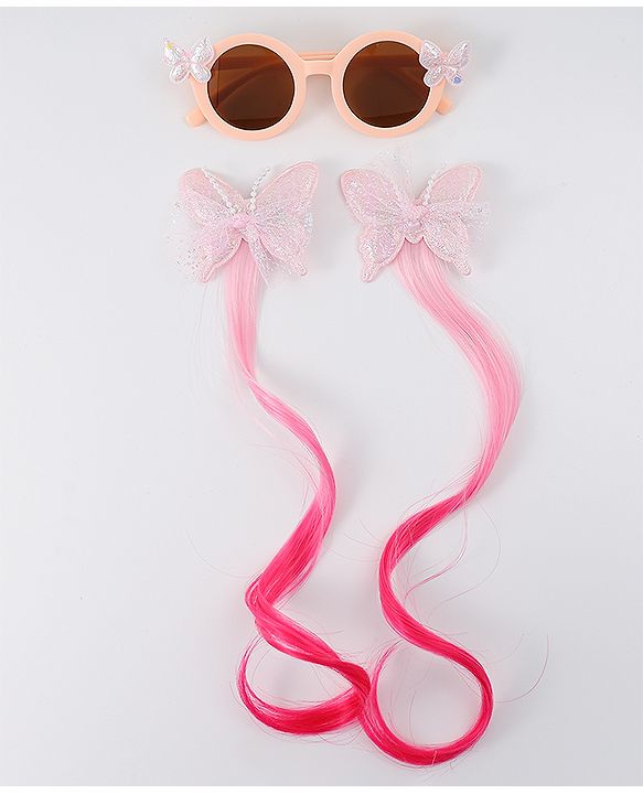 Babyhug Free Size Clips & Sunglasses Combo Set With Butterfly Applique - Pink