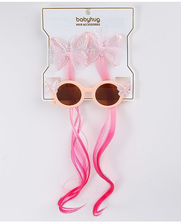 Babyhug Free Size Clips & Sunglasses Combo Set With Butterfly Applique - Pink