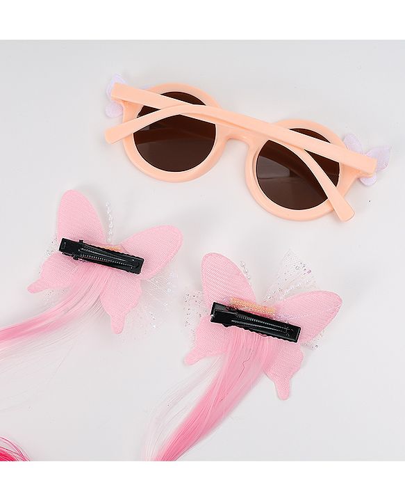 Babyhug Free Size Clips & Sunglasses Combo Set With Butterfly Applique - Pink