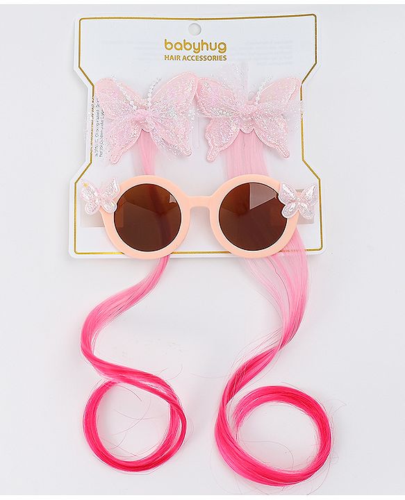 Babyhug Free Size Clips & Sunglasses Combo Set With Butterfly Applique - Pink