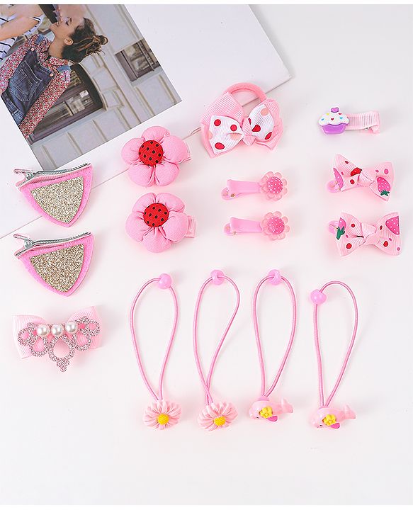 Babyhug Free Size Floral & Bow Applique Hair Accessories Combo Sets - Pink