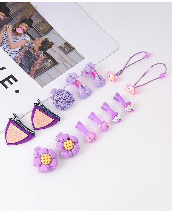 Babyhug Free Size Floral & Bow Applique Hair Accessories Combo Sets - Purple