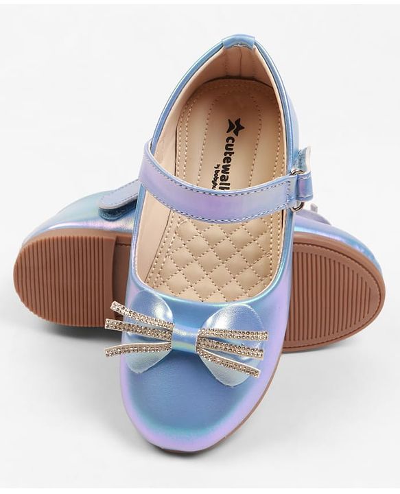 Cute Walk by Babyhug Velcro Closure Ballerina with Bow Applique - Blue