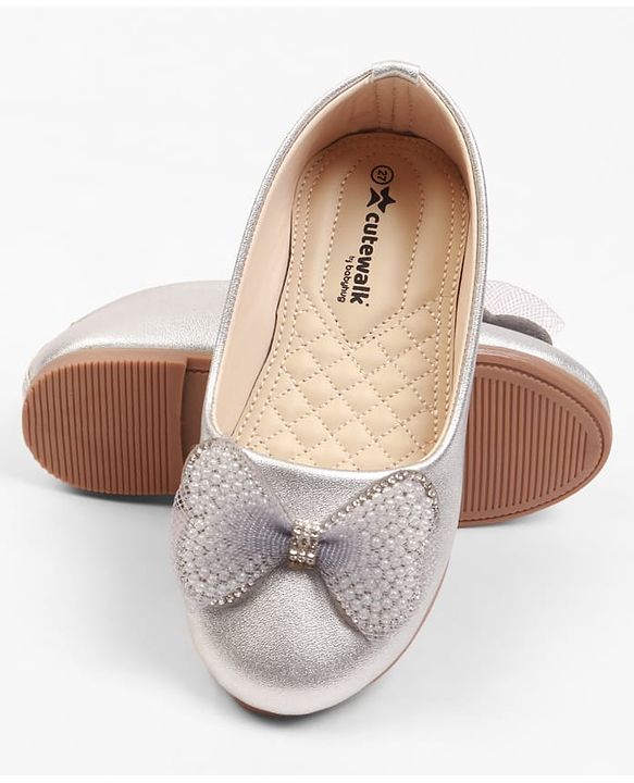 Cute Walk by Babyhug Slip On Ballerina With Bow Applique - Silver