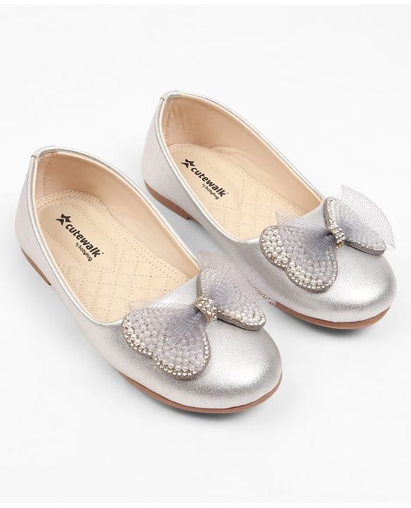 Cute Walk by Babyhug Slip On Ballerina With Bow Applique - Silver
