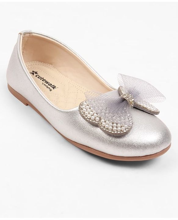 Cute Walk by Babyhug Slip On Ballerina With Bow Applique - Silver