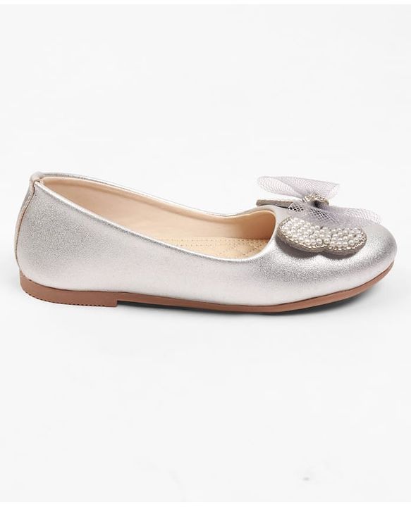 Cute Walk by Babyhug Slip On Ballerina With Bow Applique - Silver