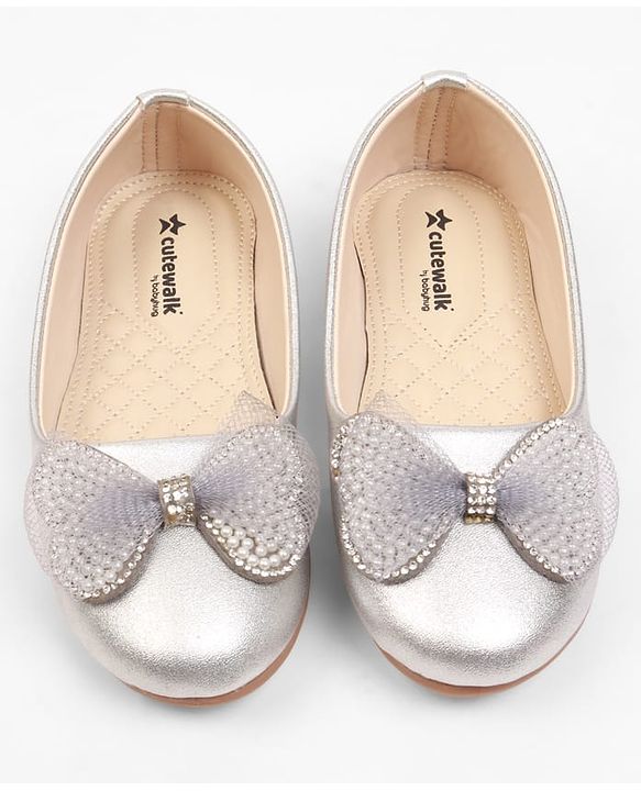 Cute Walk by Babyhug Slip On Ballerina With Bow Applique - Silver