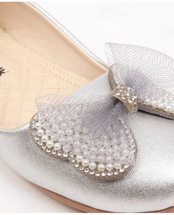Cute Walk by Babyhug Slip On Ballerina With Bow Applique - Silver