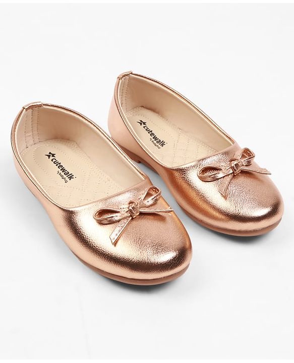 Cute Walk by Babyhug Slip On Ballerina with Bow Applique - Golden