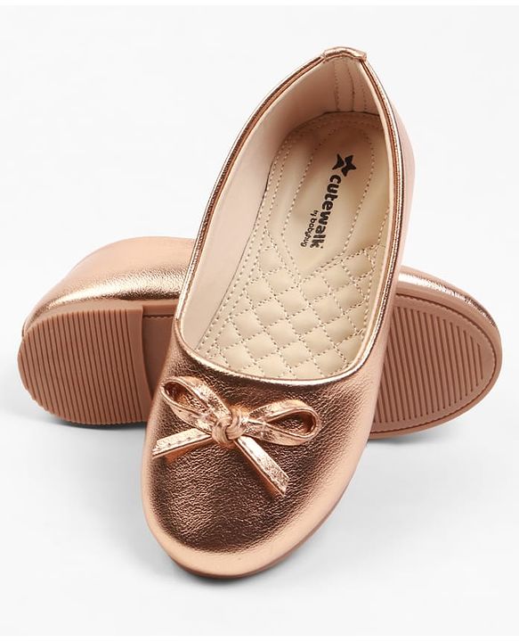 Cute Walk by Babyhug Slip On Ballerina with Bow Applique - Golden