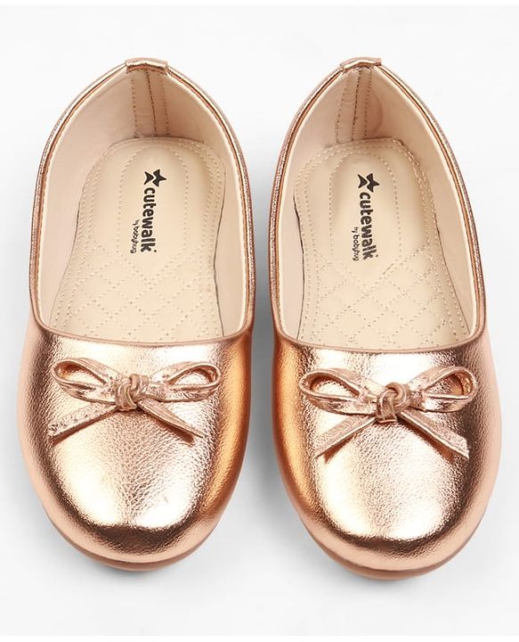 Cute Walk by Babyhug Slip On Ballerina with Bow Applique - Golden