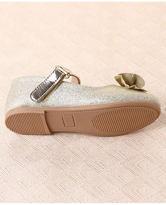 Cute Walk by Babyhug Ballerina with Velcro Closure Glitter Print & Bow Applique - Golden