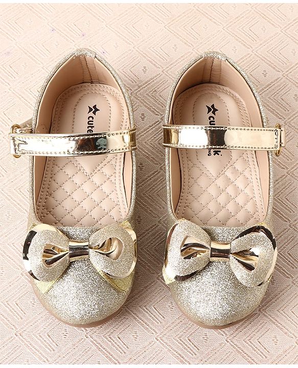 Cute Walk by Babyhug Ballerina with Velcro Closure Glitter Print & Bow Applique - Golden