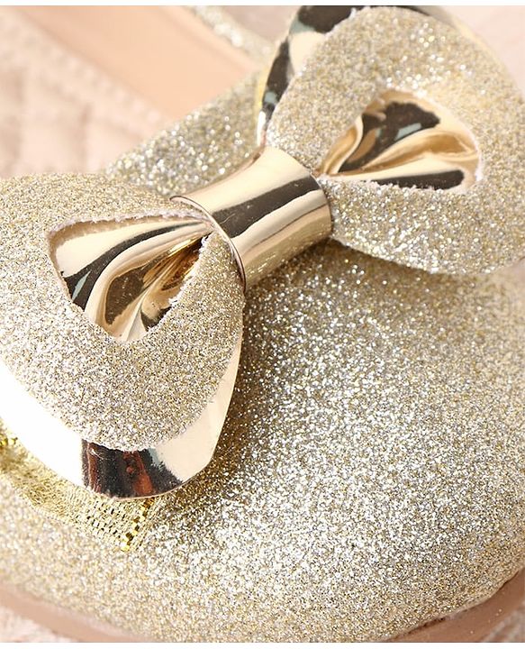 Cute Walk by Babyhug Ballerina with Velcro Closure Glitter Print & Bow Applique - Golden
