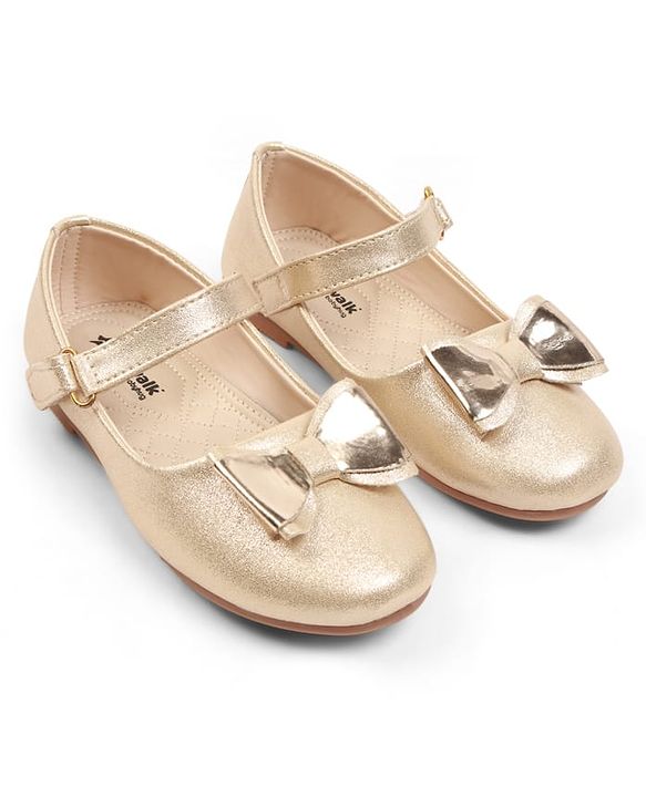 Cute Walk by Babyhug Velcro Closure Ballerina With Bow Applique - Golden